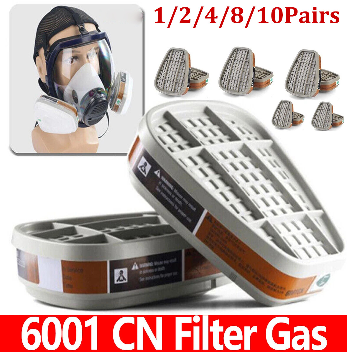 1-10Pair 6001CN Organic Cartridge Filters For 6200 6000 7502 Respirator Gas Mask