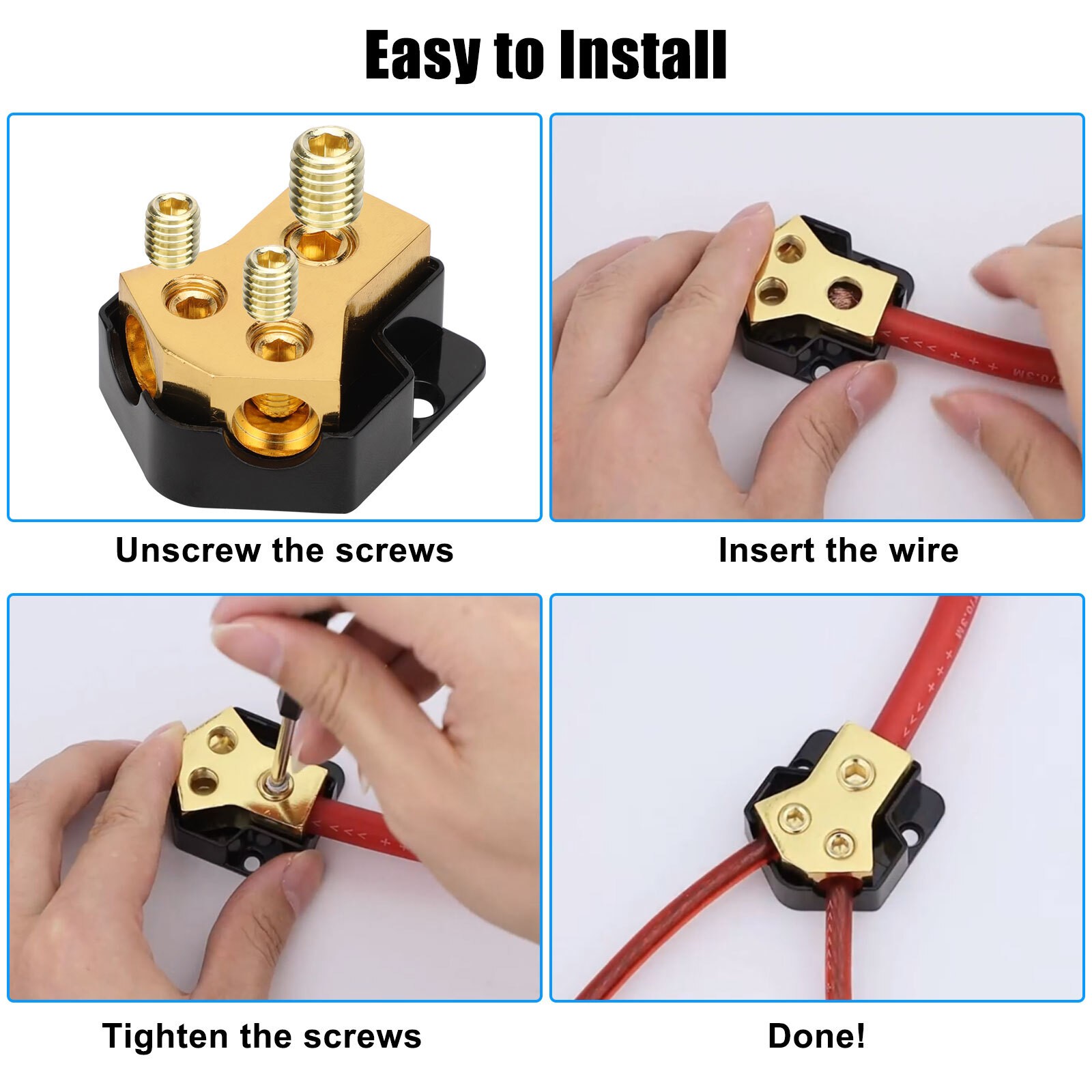 2 Car Audio Splitter Amp Power 0/2/4 Gauge In 4/6/8 Gauge Out Distribution Block