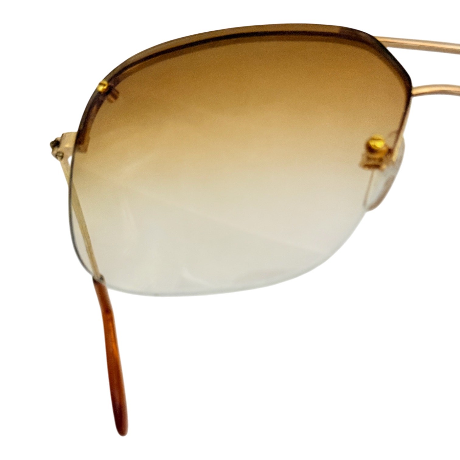 Vtg 70's Aviator Rimless Sunglasses Gold Frame Gradient Amber Lens MIP - A1298