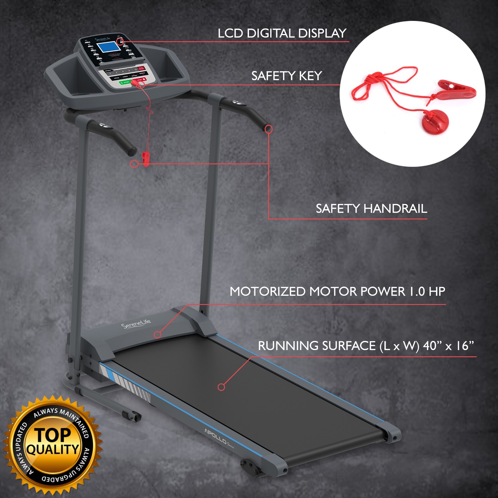 SereneLife Electric Folding Treadmill Exercise Machine Smart Compact Design