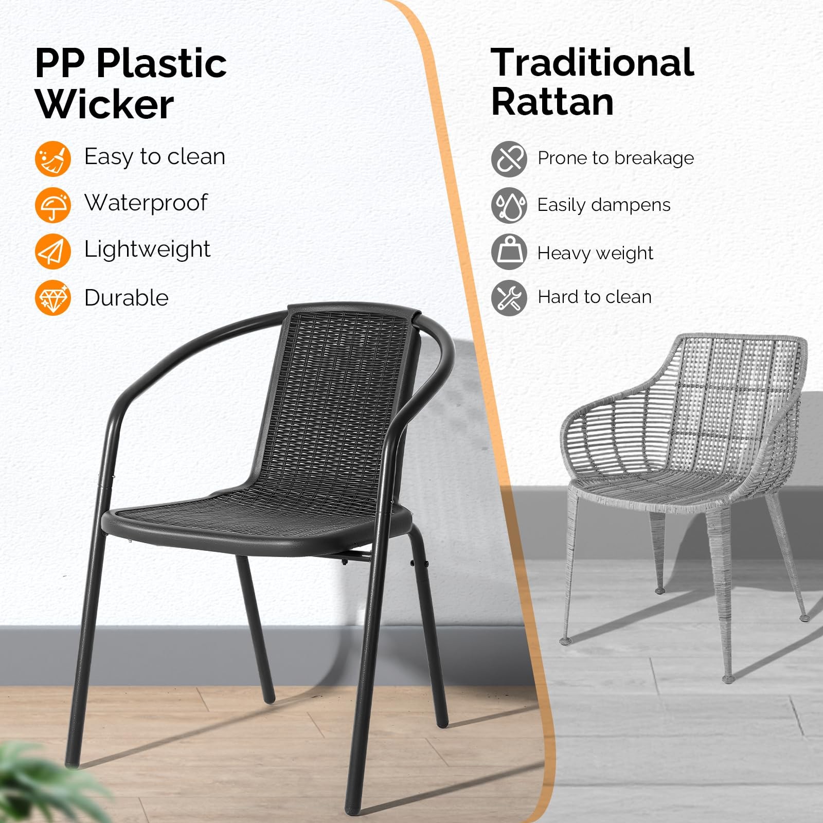 Plastic Stackable Outdoor Dining Chairs Set of 4 Black