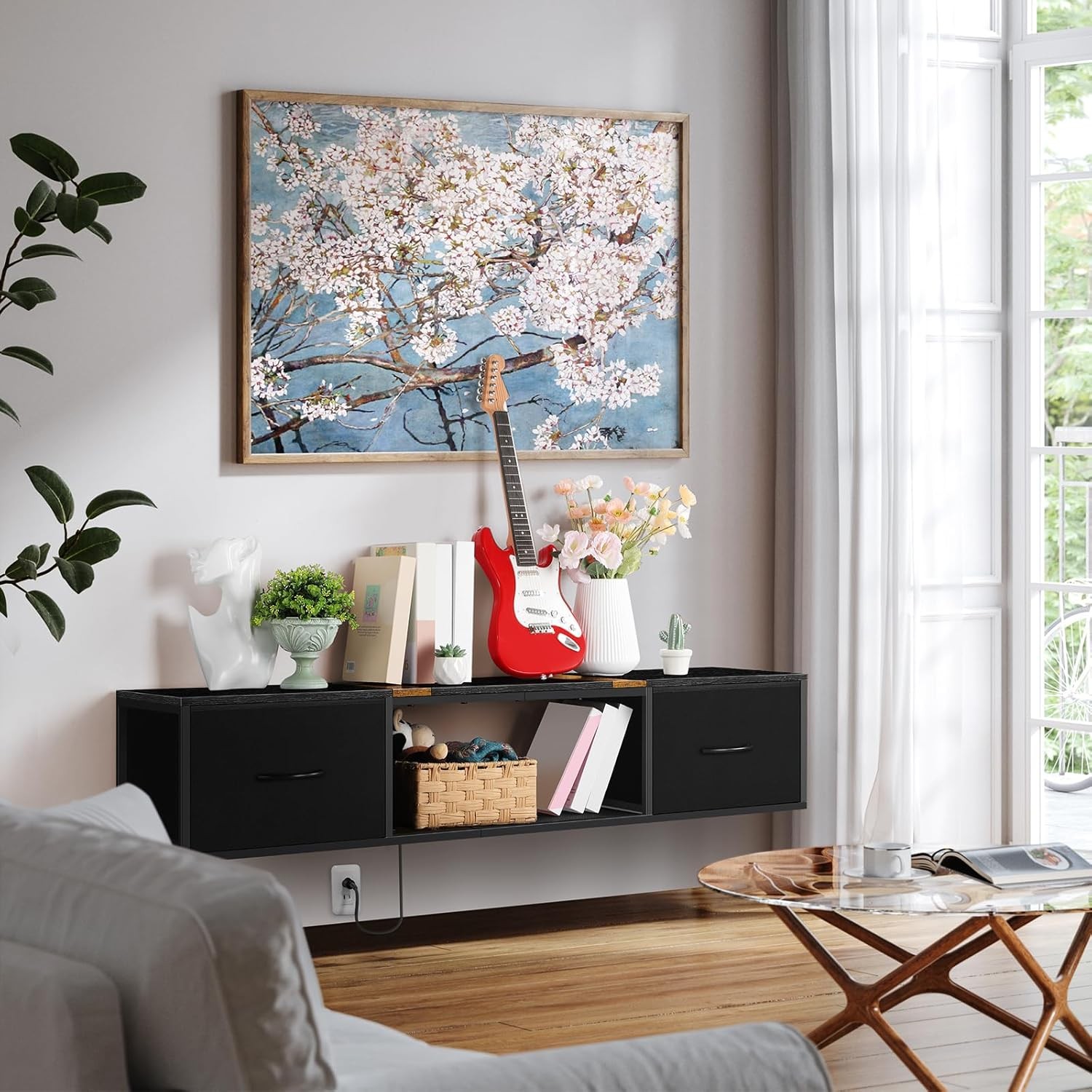 Floating TV Stand w/Power Outlets Wall Entertainment Center Drawers TV Console