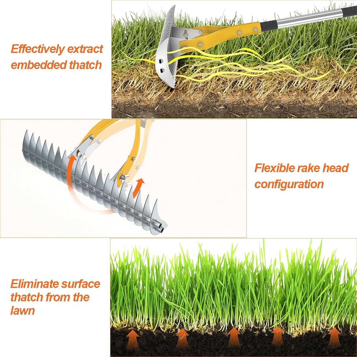 TOOVEM Thatch Rake Lawn Dethatcher Rake for Lawn Double-Sided Thatching Rake