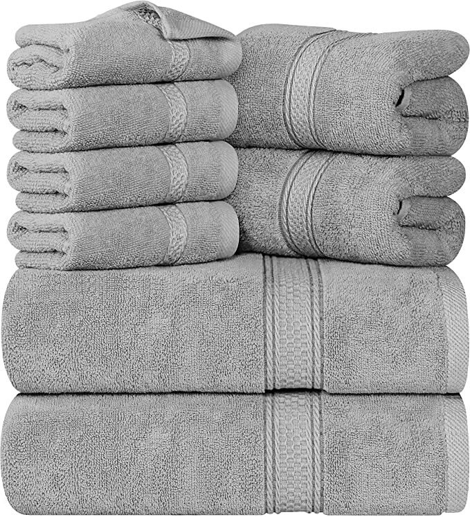 Utopia Towels 600 GSM 8Pc Towel Set 2 Bath Towels 2 Hand Towels 4 Washcloths