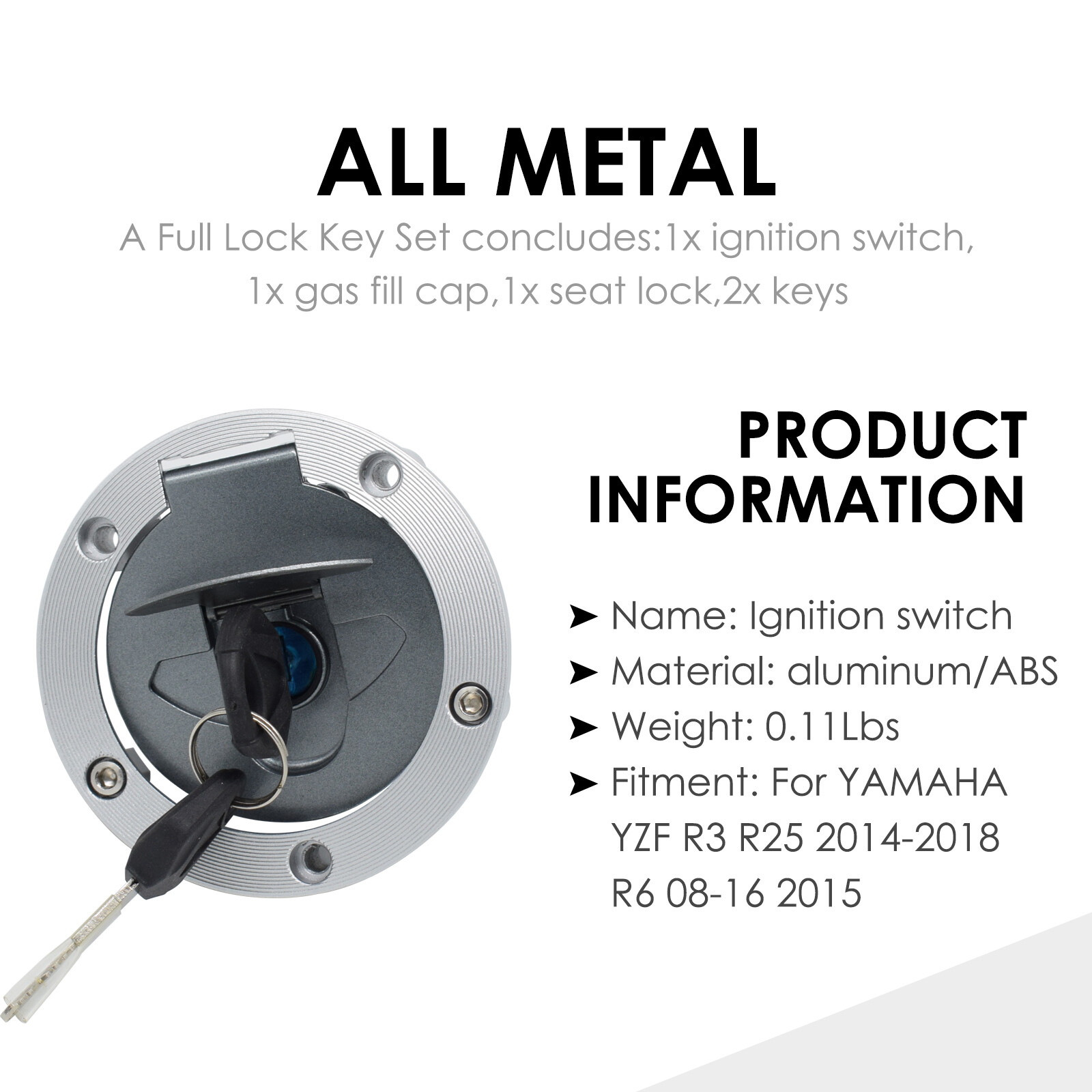 Ignition Switch Lock Gas Cap Key Set For Yamaha YZF-R3 2015-2023 R6 2008-2016