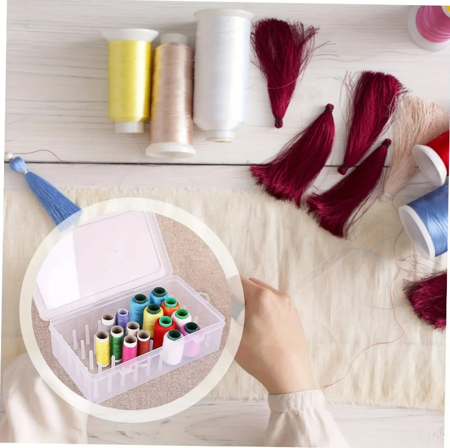 1pc 42-Roll Sewing Thread Storage Box Transparent Portable Organizer - NEW