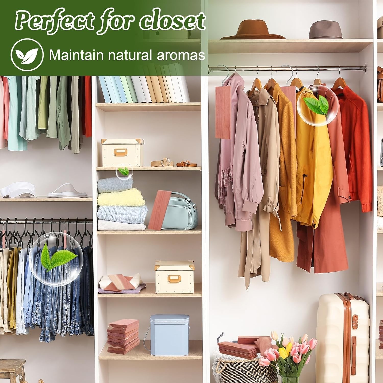 Cedar Blocks for Clothes Storage,15 Pack with Metal Hooks,100% Natura Cedars Woo