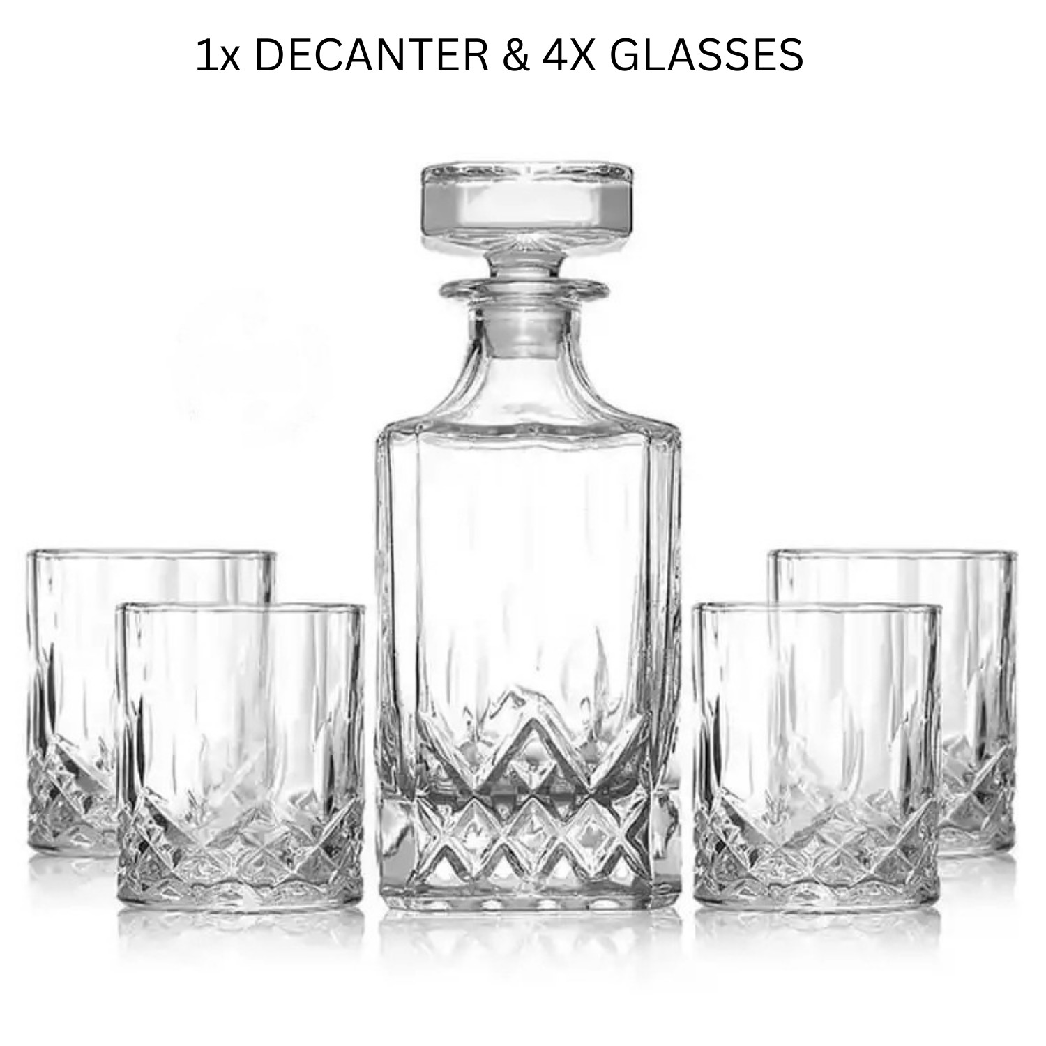 Whiskey Decanter 5 Piece w/4Glasses- Luxury Gift Box to Your Man By ROYALION