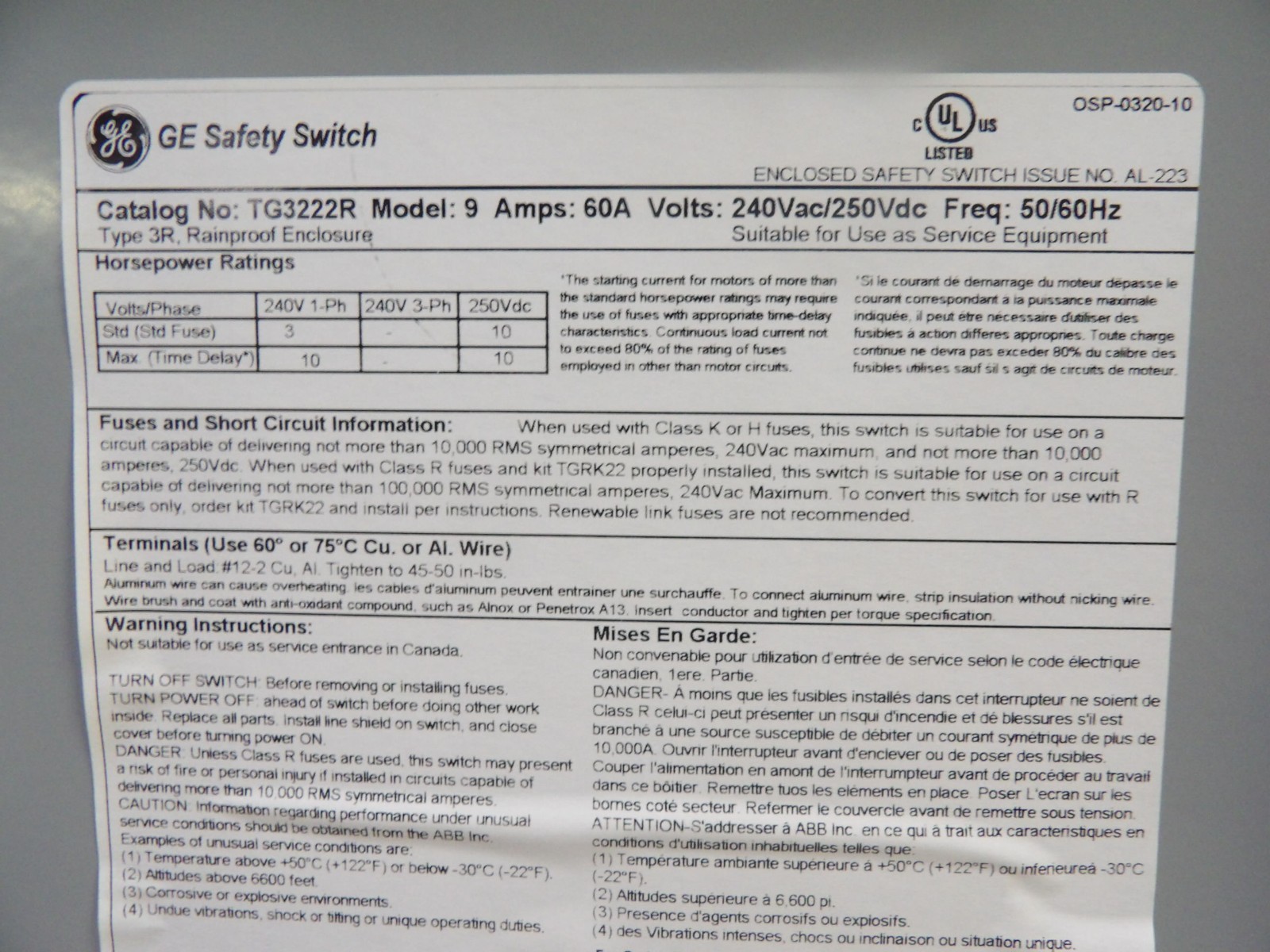GE 60 amp disconnect safety switch TG3222R * New in box ** FREE SHIPPING !!! ***