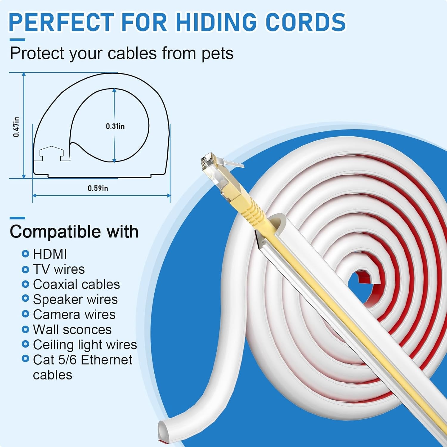 39”-197' Mounted Wall TV Cord Hider Concealer Cable Cord Cover HDMI Cord Hider