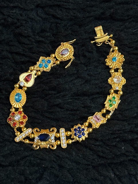 5.50 Ct Simulated Multi  Gemstone&Diamond Tennis Bracelet 14k Yellow Gold Plated