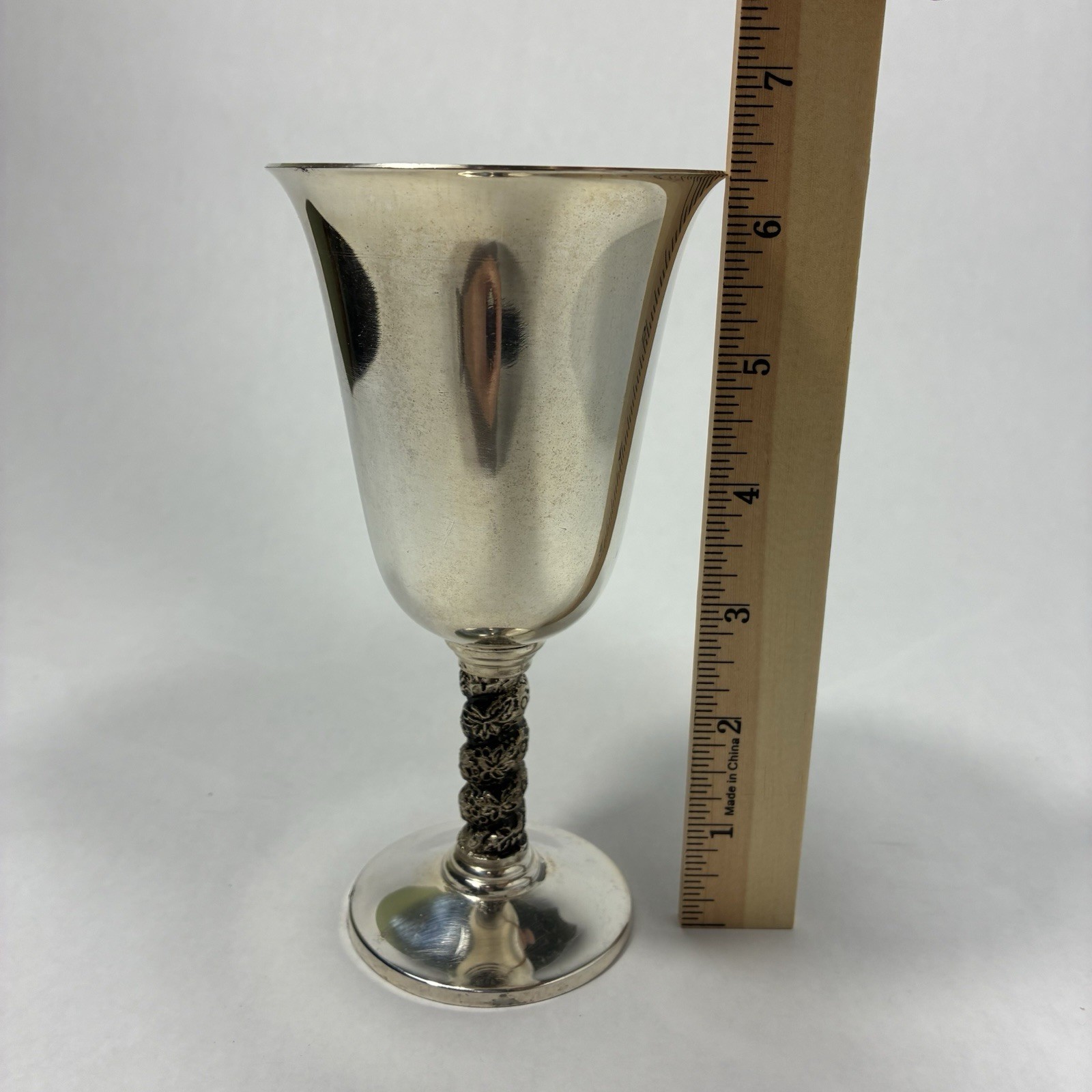 6 Vintage Silver Plated Wine Goblets Spanish Twisted Grapevine Stem Cups Clean