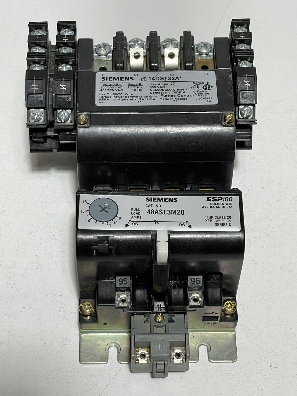 Siemens 14DS32A Size 1 27A Starter with Overload