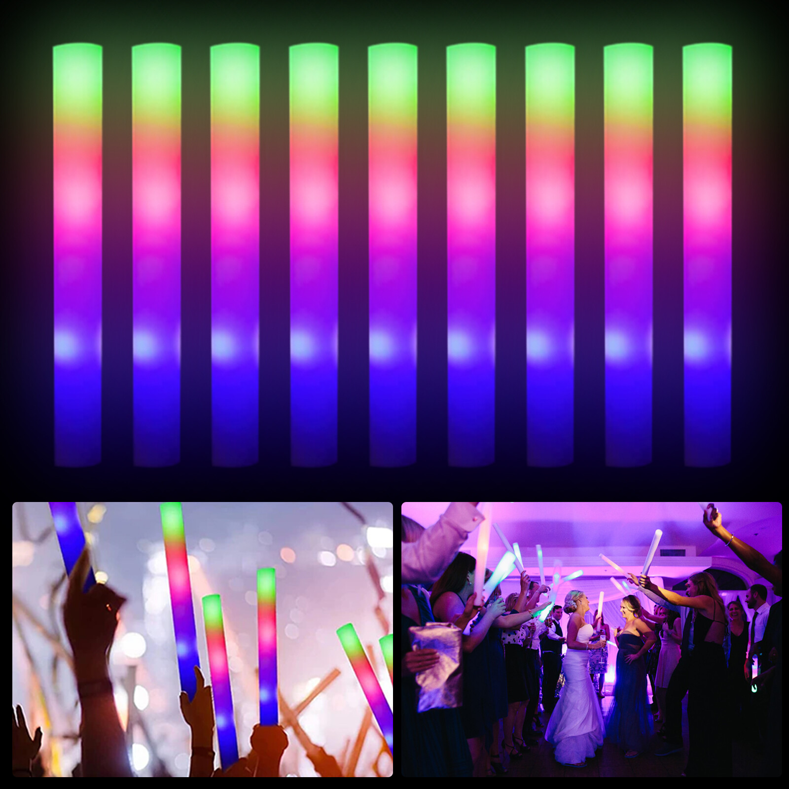 100PCS LED Light Up Foam Stick Multi Color Glow Stick For Party