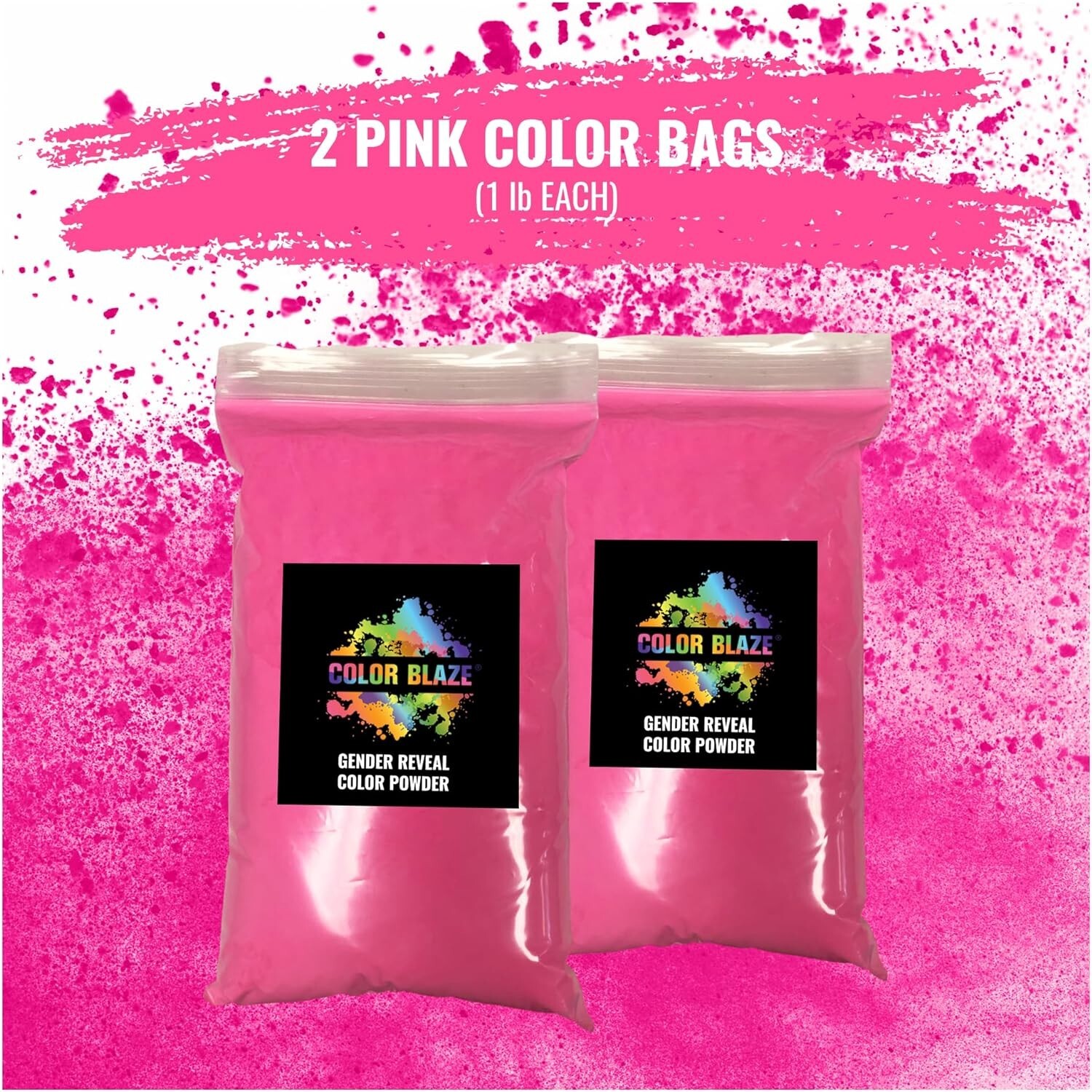 Color Blaze Gender Reveal Powder 2lbs Pink Baby Girl Party Shower (2-1LB bags)