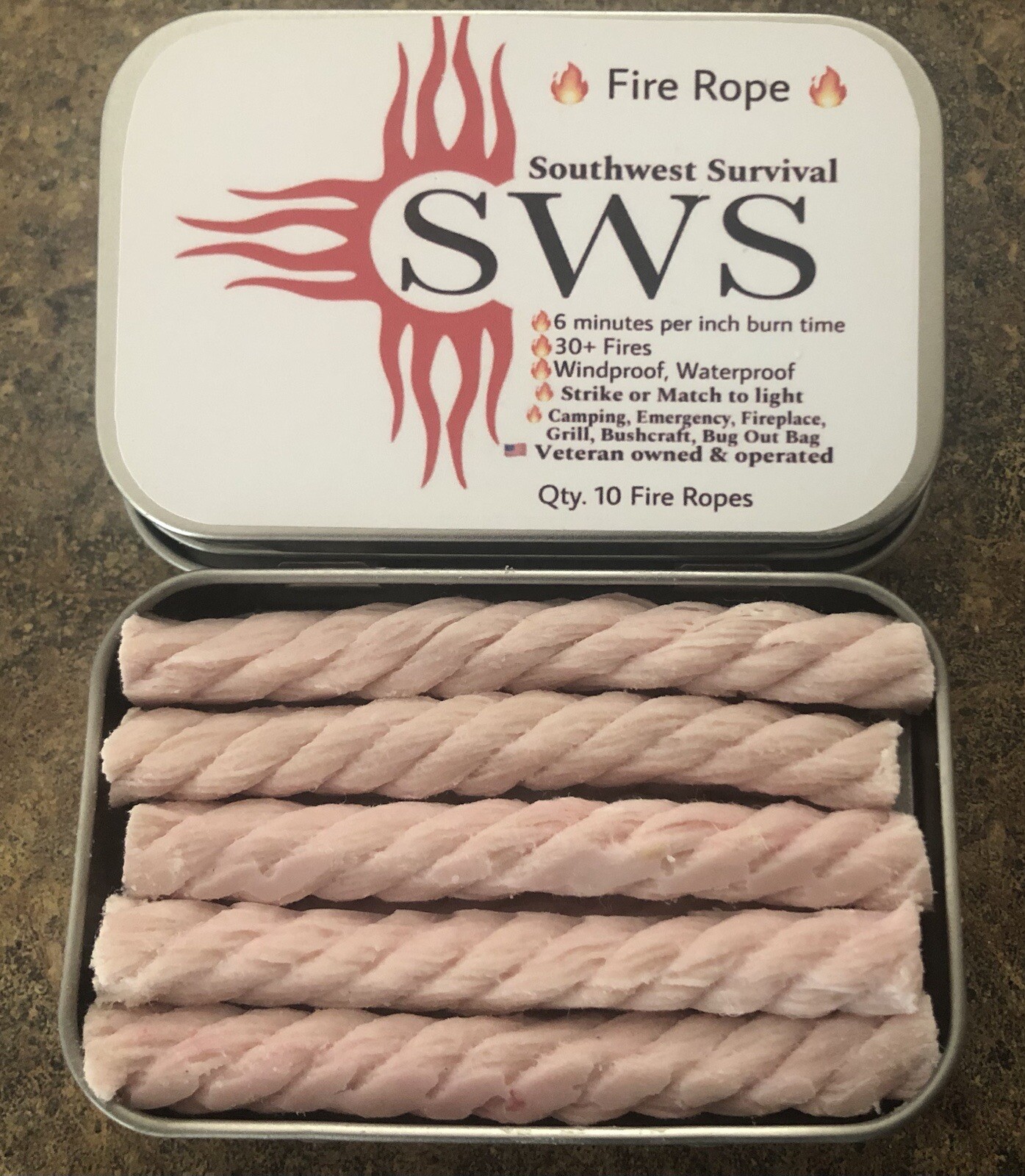 Southwest Survival - Fire Rope - (10) 3.5” 100% Cotton Infused Fire Starters.