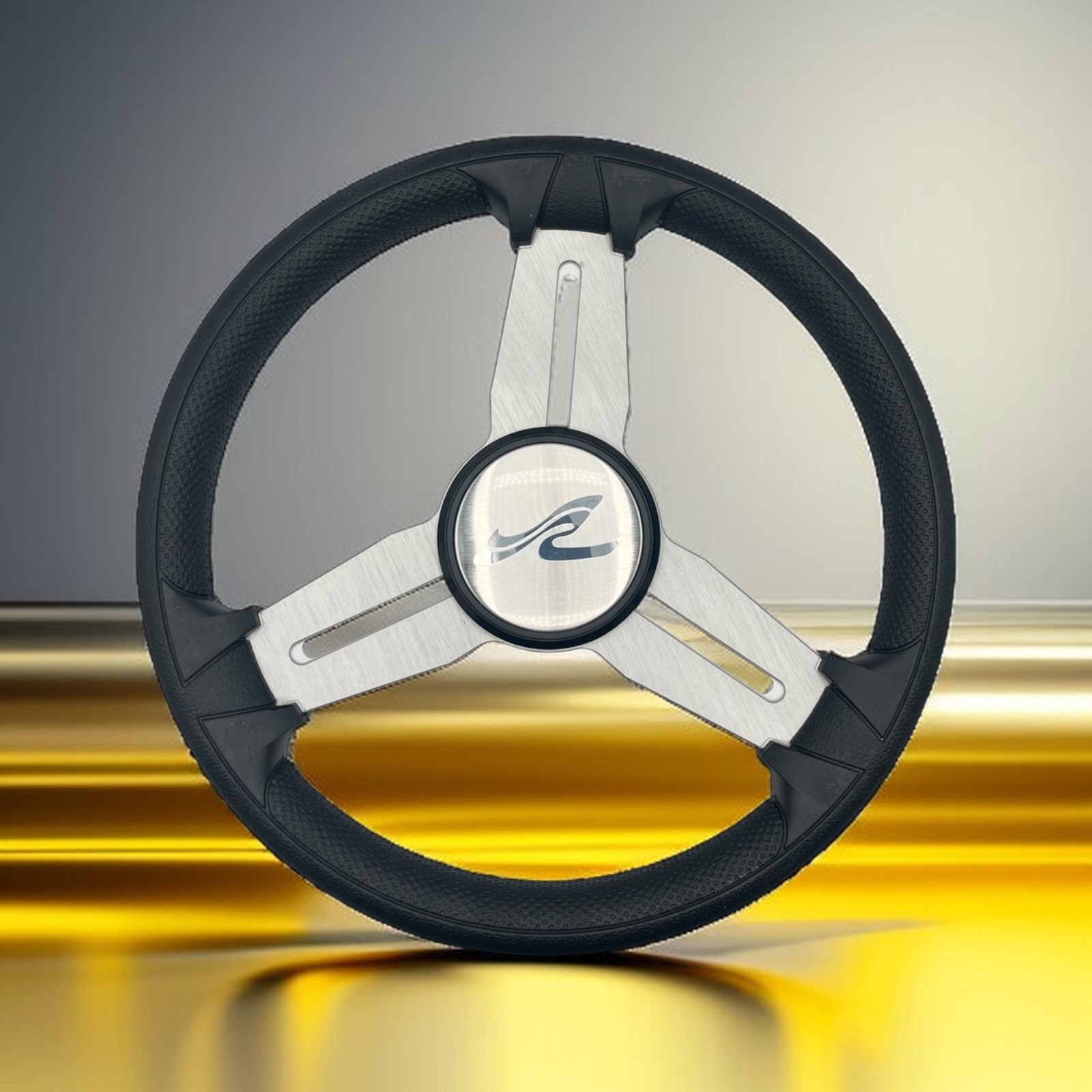 Model 15 Marine Steering Wheel Brush Alum Spokes | Sea Ray Boats Logo | KEYED