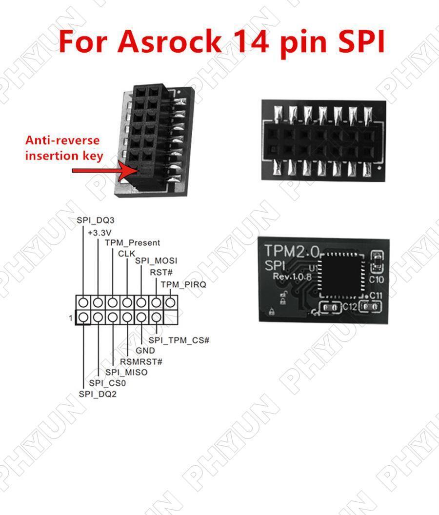 TPM 2.0 Security Module For Asrock 14 Pin SPI TPM2.0 Motherboard For Windows 11