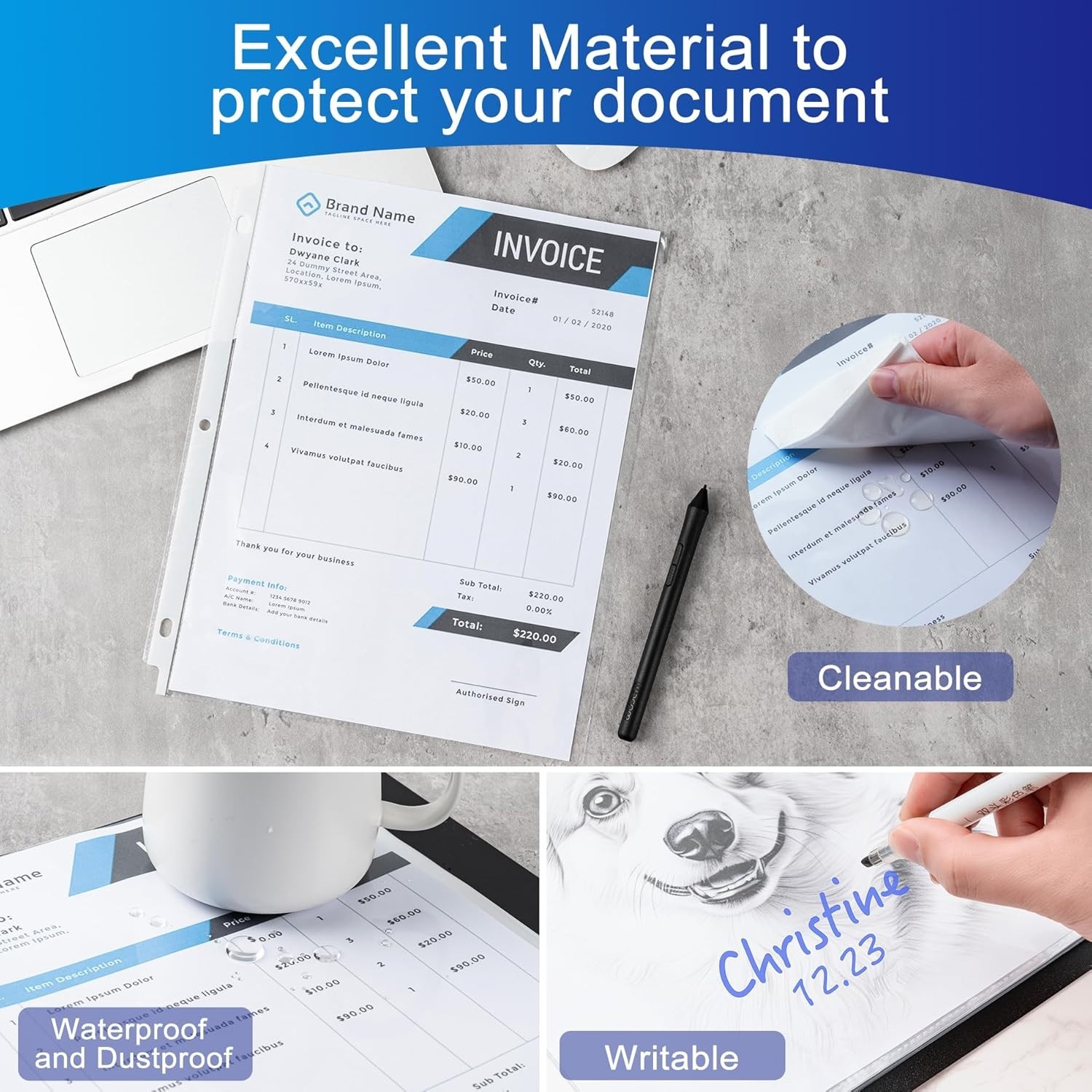 65 Pack Clear Sheet Protectors, 8.5 x 11 inch Page Protectors for 3 Ring Binder,