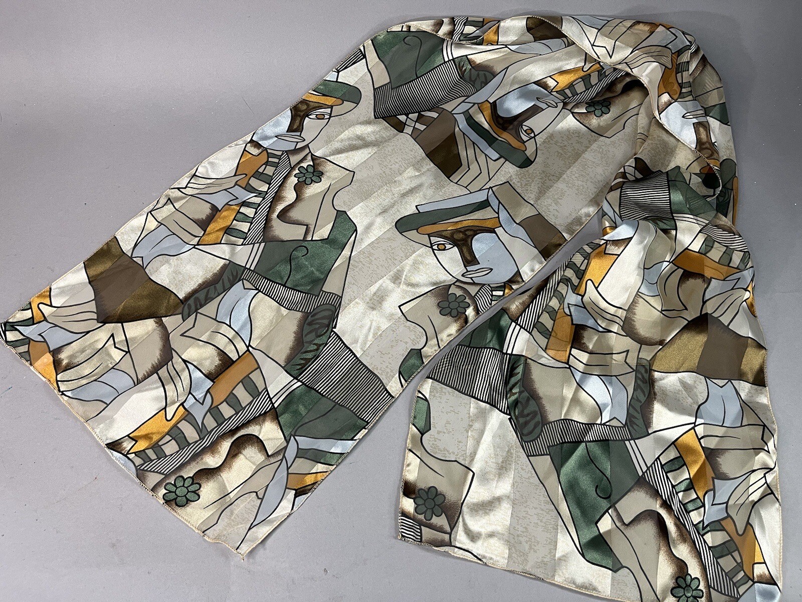 Scarf Abstract Picasso Style Art Face Silk Feel 60x13 Wrap