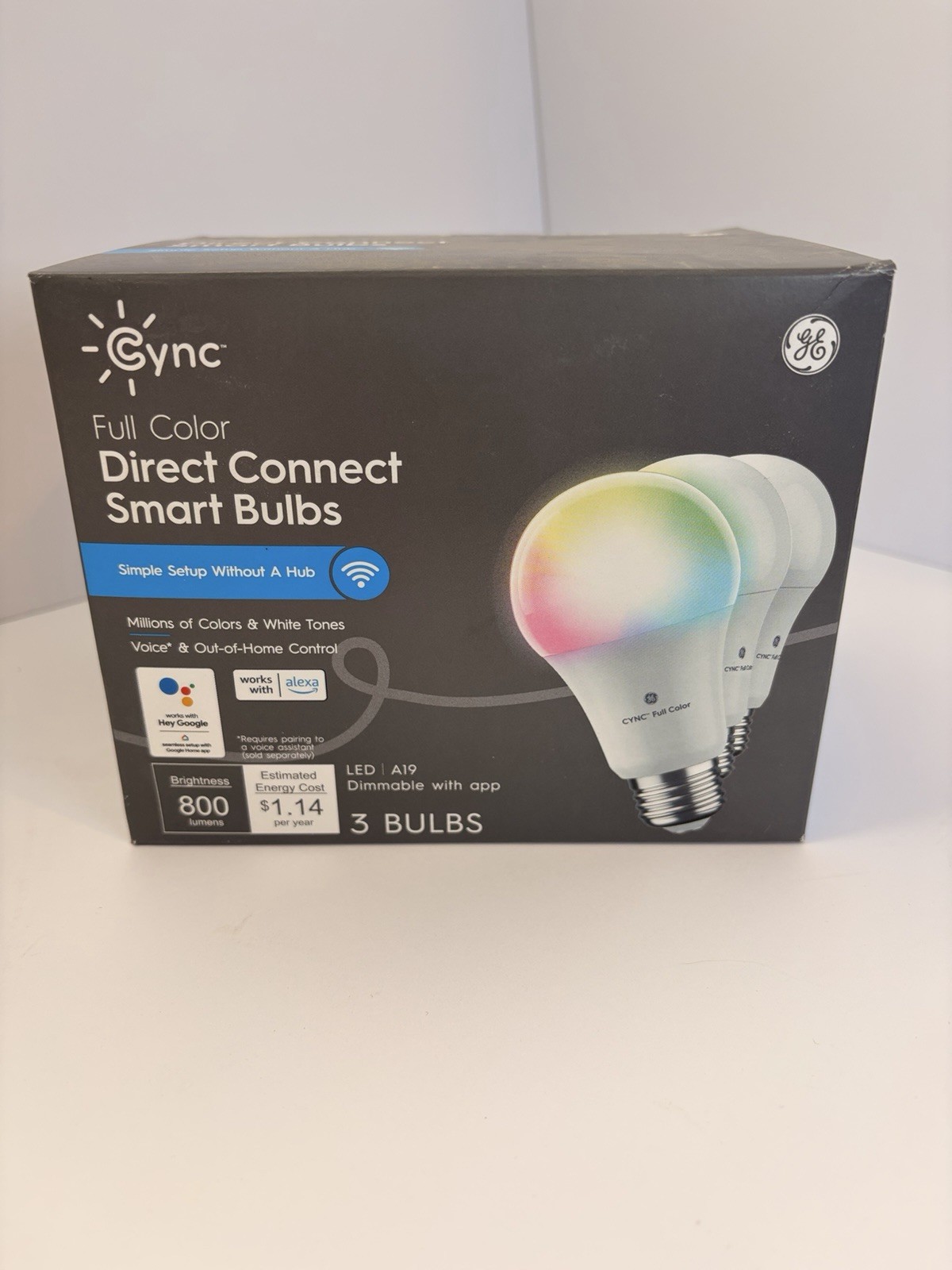 GE Cync Full Color Smart Bulbs | 3 Pack | LED | A19 | Dimmable