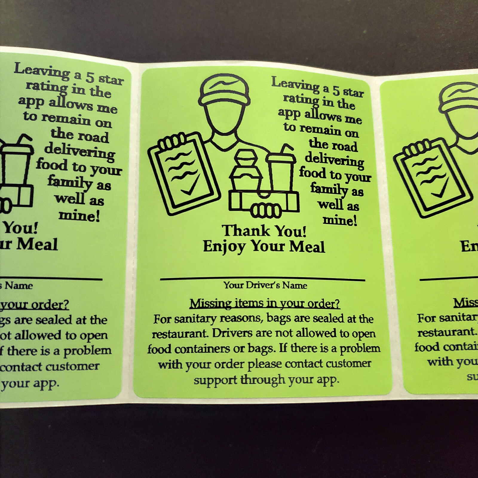 100 Food Delivery Labels Bag Seal 4" x 3" DoorDash Grubhub UberEats Sticker