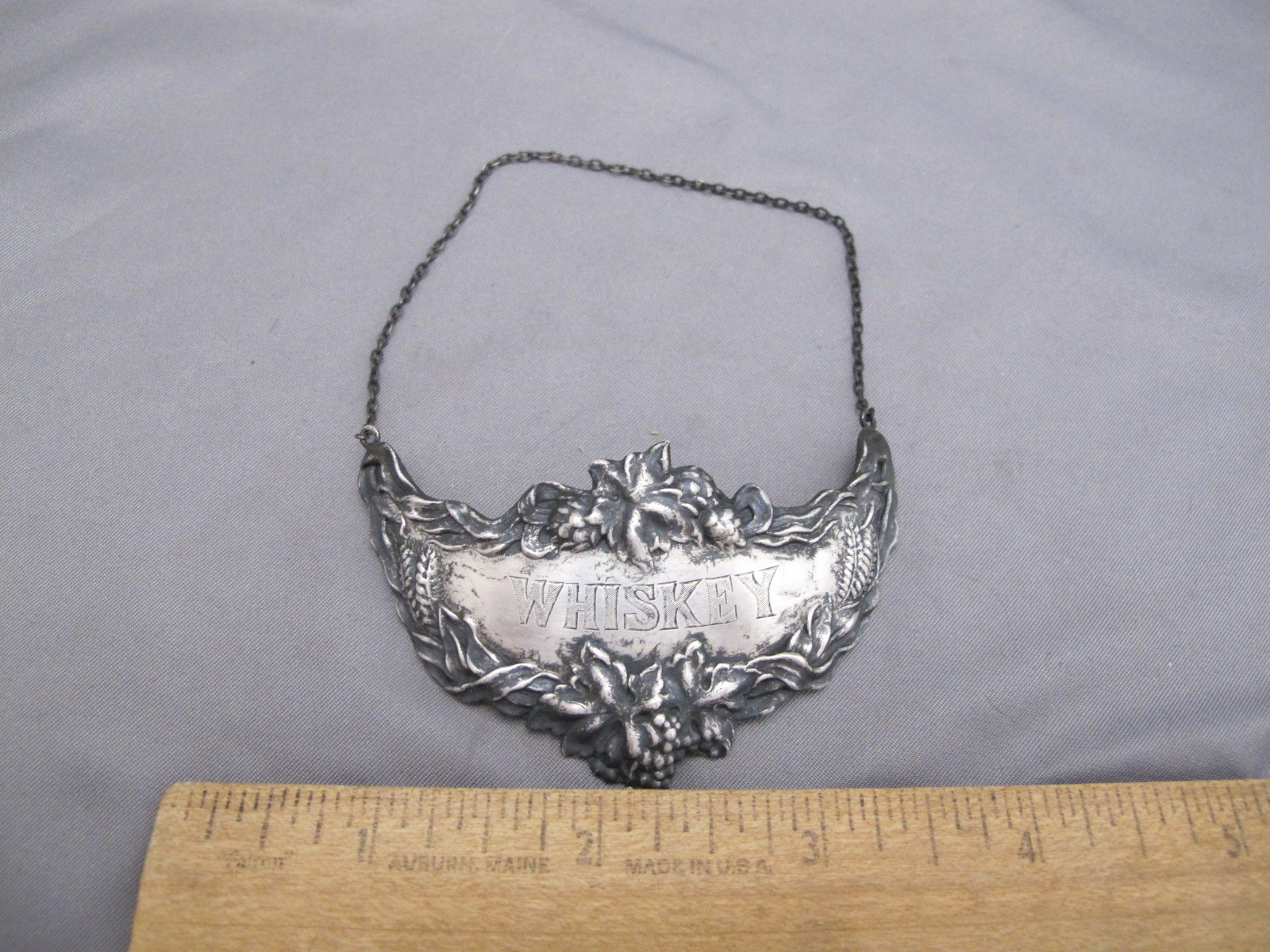 Old INTERNATIONAL Sterling WHISKEY DECANTER LABEL-Crescent Shaped