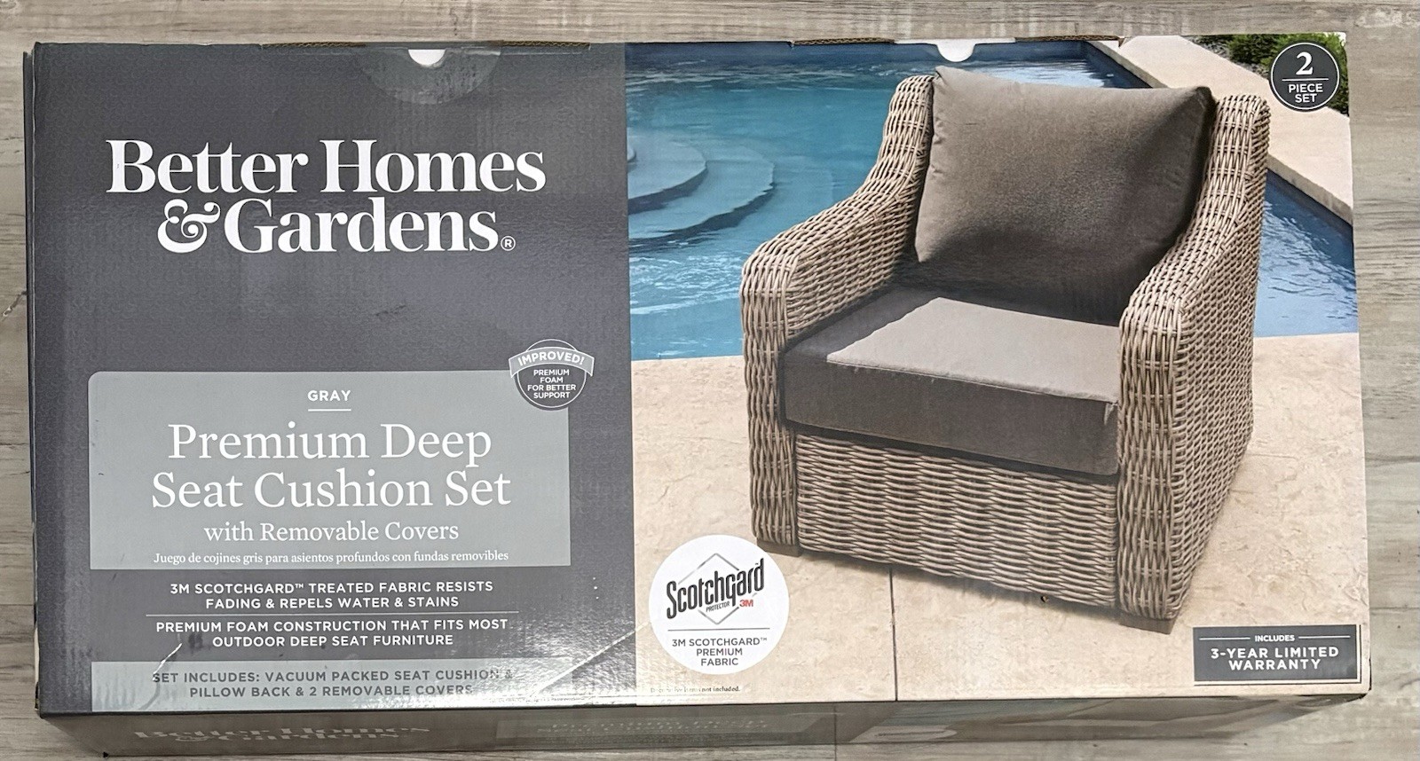 BETTER HOMES & GARDEN OUTDOOR DEEP CUSHION PREMIUM SET -GRAY- NEW