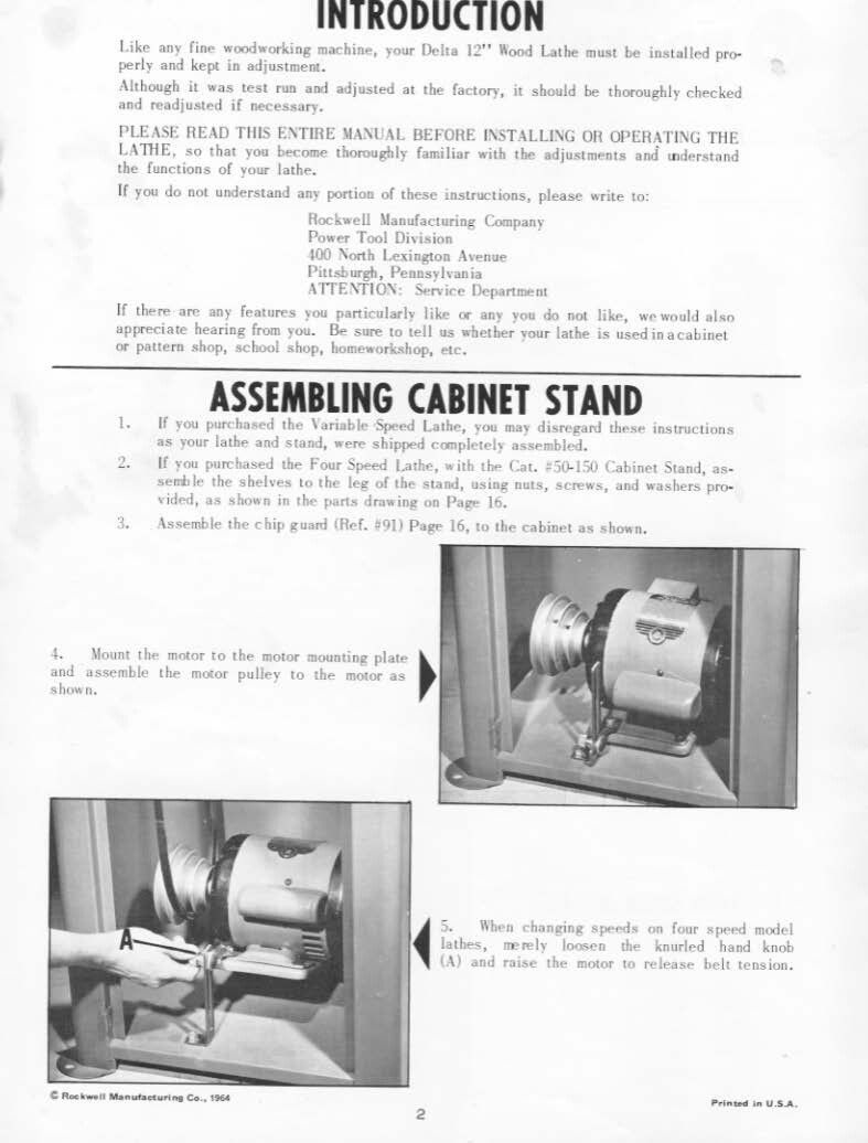 Gap Bed Wood Lathe Instruction Maint Parts Manual Rockwell Delta 12" Inch 46-525