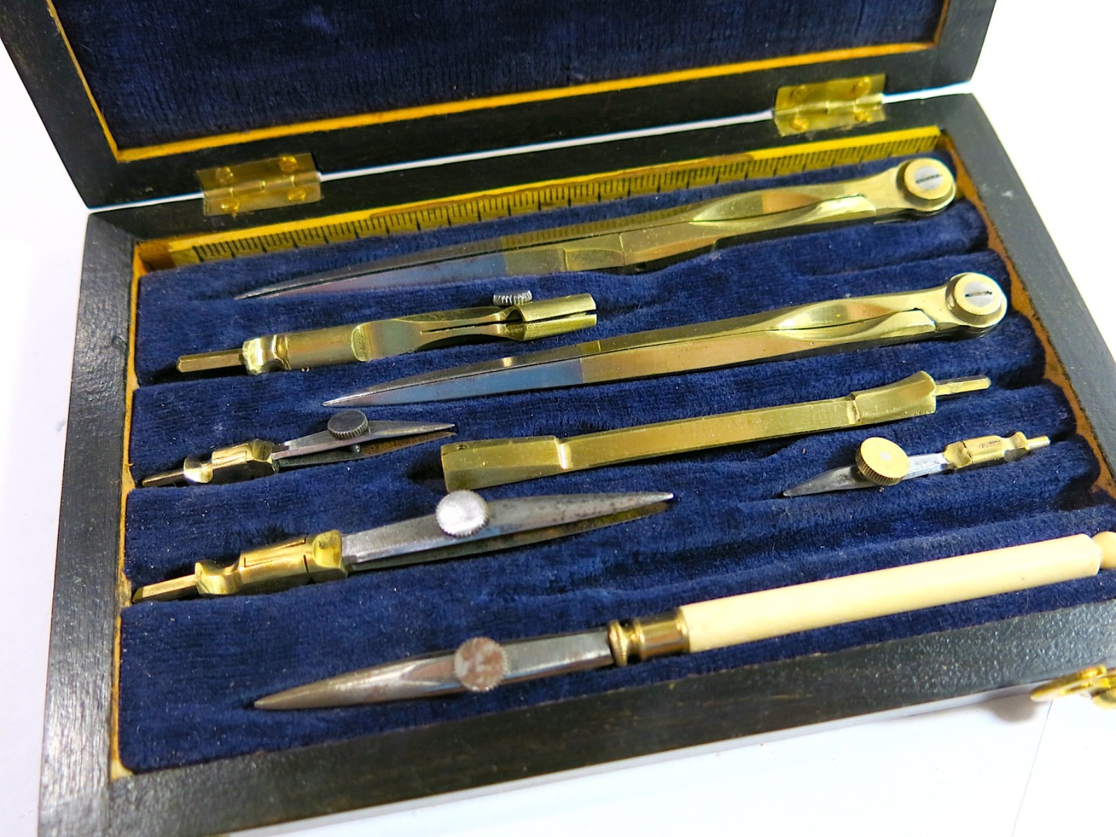 Antique late 1800s Drafting Set in Refinished Wooden Box.