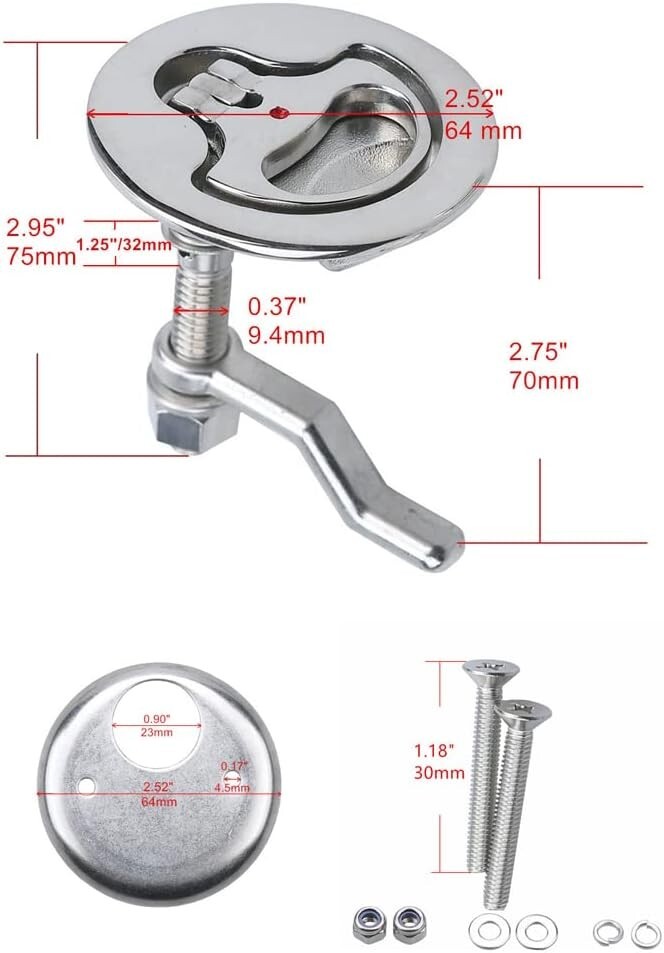 Flush Hatch Latch Turning Lift Handle Non Locking for Marine Boat Stainles Steel