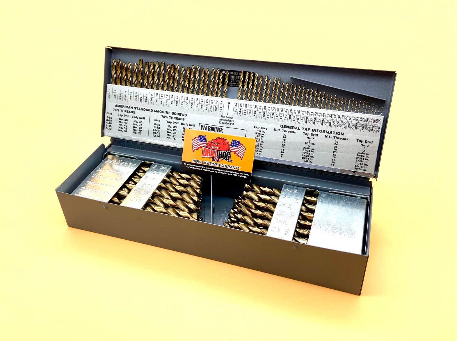 Drill Hog USA 115 Pc Drill Bit Set Letter Number COBALT M42 Lifetime Warranty