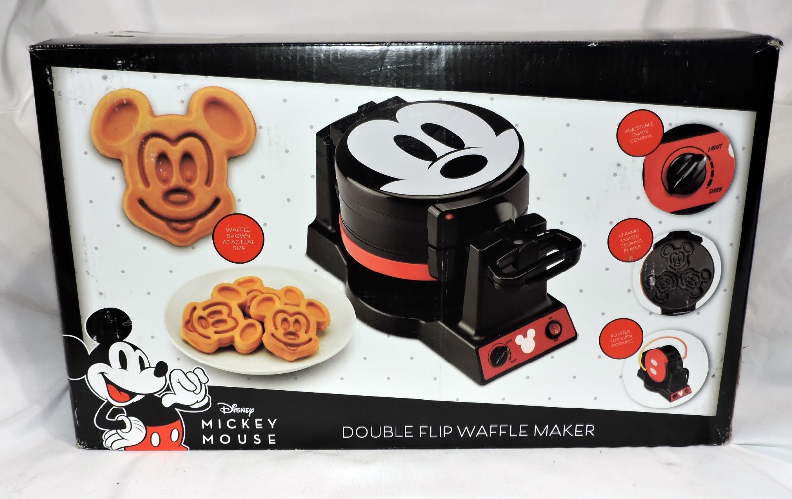 Disney Mickey Mouse 90th Anniversary Double Flip Waffle Maker - NEW 6 at Once