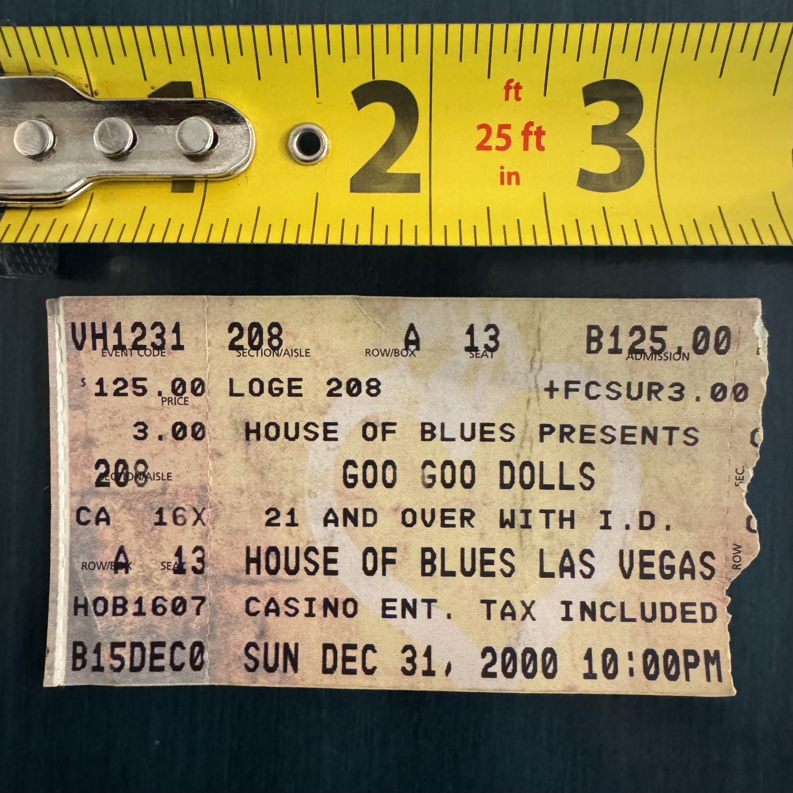 GOO GOO DOLLS Used Concert Ticket Stub HOUSE of BLUES Las Vegas, NV NYE 2000