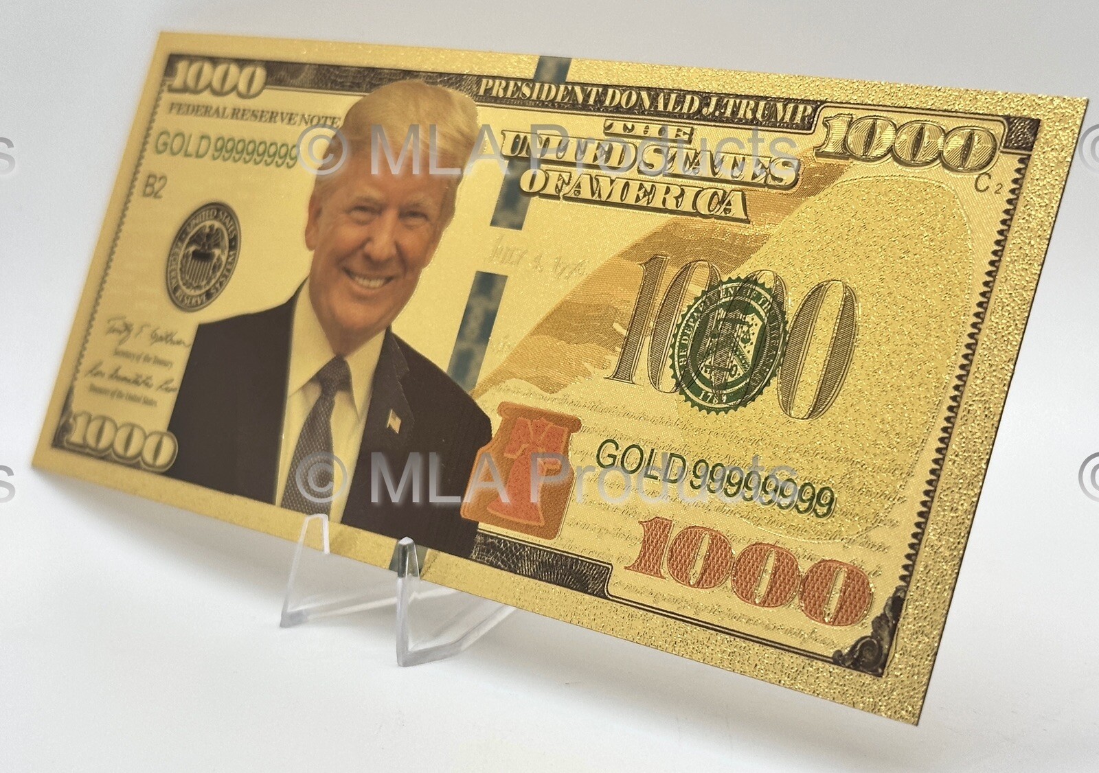 ✅ Donald Trump 47th President Gold 24K Money 1000 Dollar Bill w/ Free Display ✅
