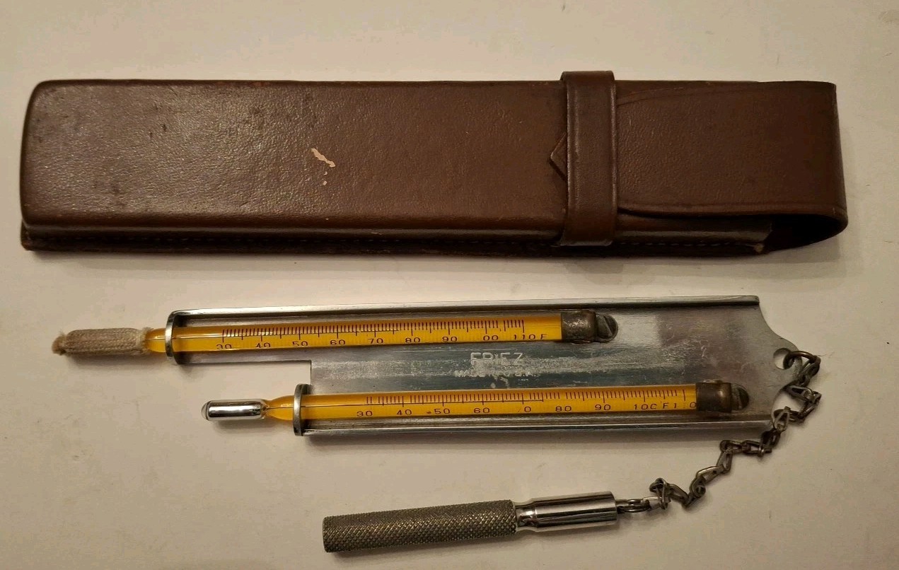 Friez Sling Psychrometer 2 Thermometers (Dry & Wet) Measure Relative Humidity