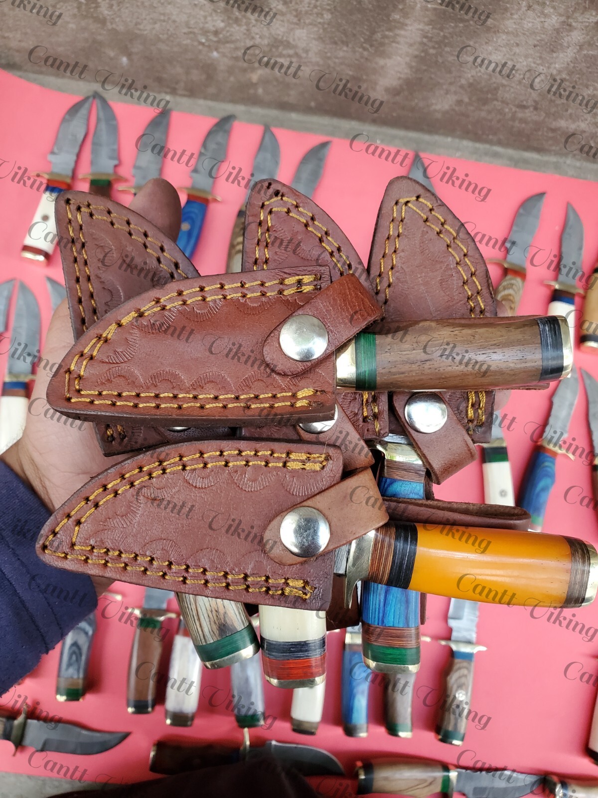 LOT OF 20 PC CUSTOM HANDMADE DAMASCUS STEEL 6" CAMPING & HUNTING KNIVES FROM USA