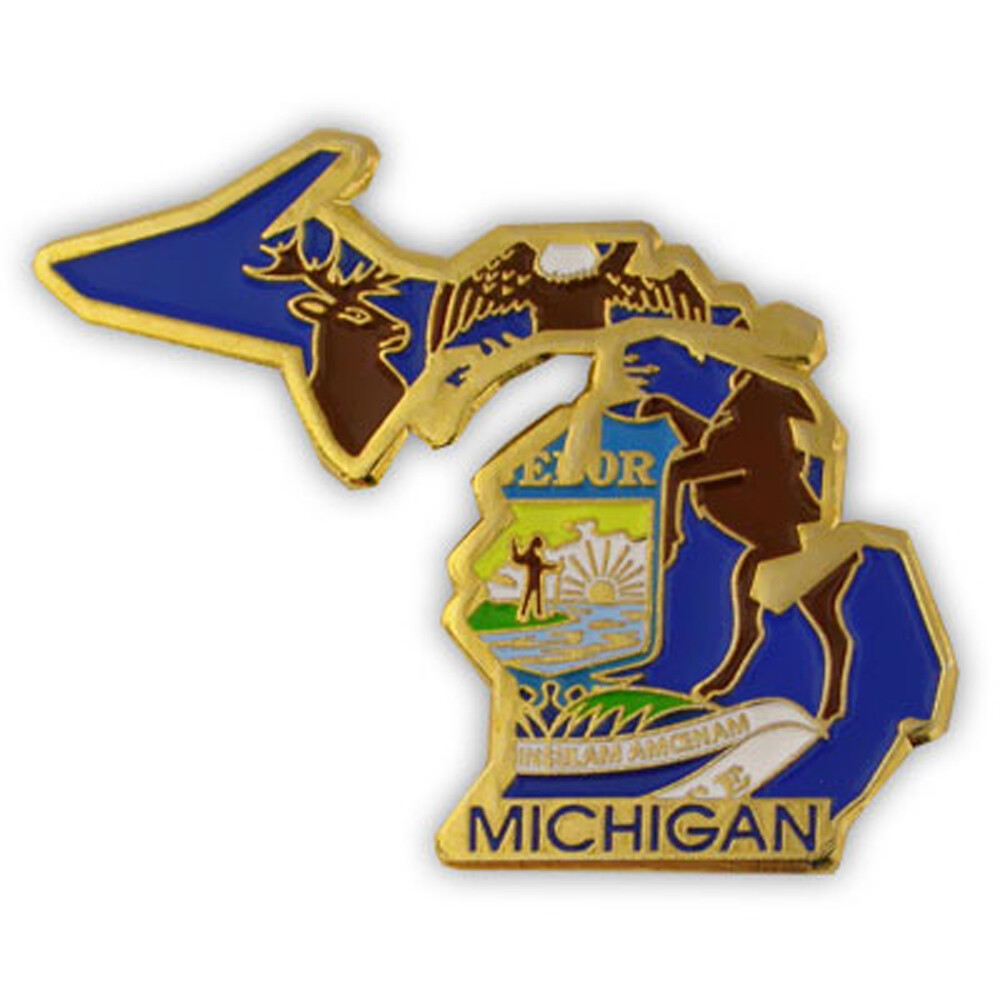 PinMart's State Shape of Michigan and Michigan Flag Lapel Pin
