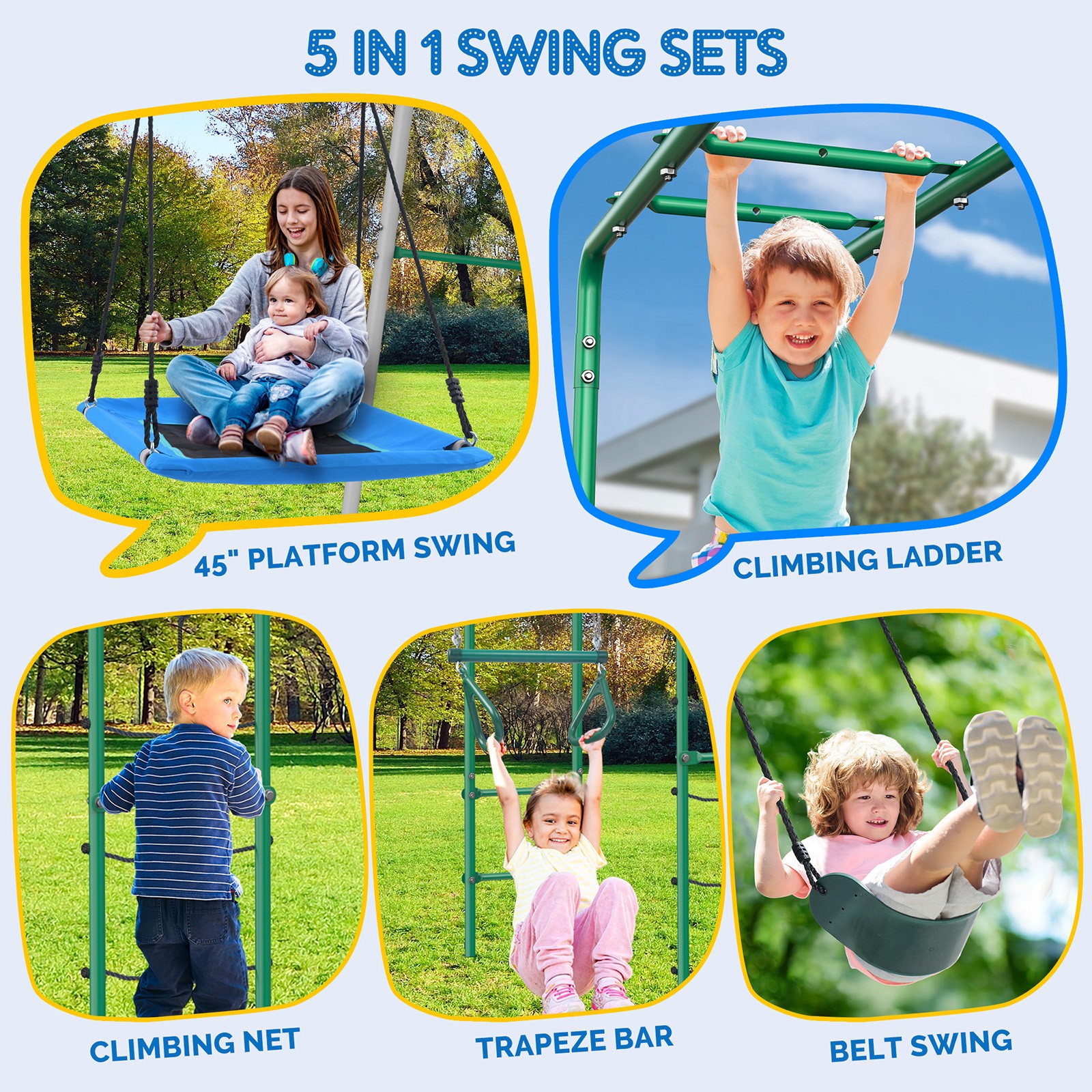 550lbs Metal Swing Set for Kids Playground Set Outdoor Backyard Play Heavy Duty