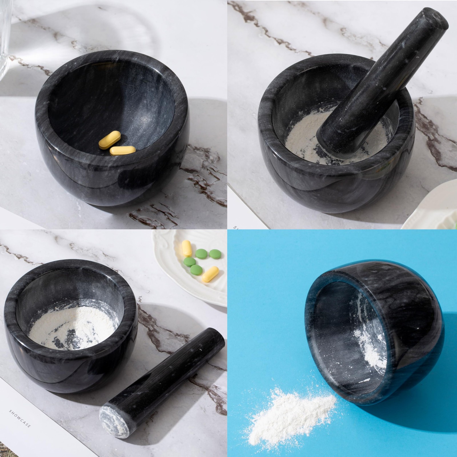 Pill Crusher, Mini Marble Mortar and Pestle Set, Pill Crusher Grinder Fine Po...