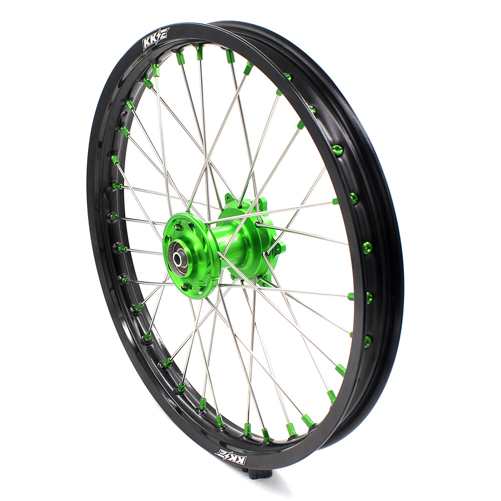 KKE 19/16 Spoked Kid's Big Wheels Set Fit KAWASAKI KLX140 16-2017 Green Nipples