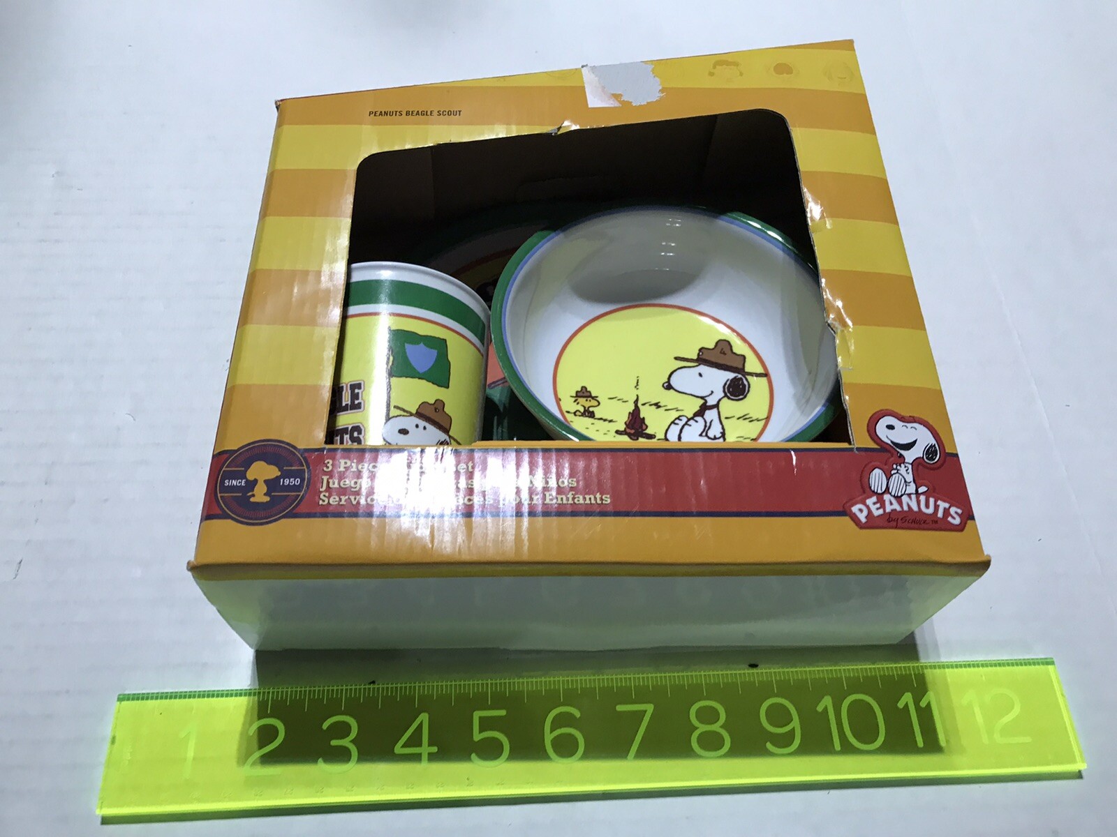 Peanuts Snoopy Beagle Scout 3 Piece Kid’s Set - Bowl, Plate, Cup - New