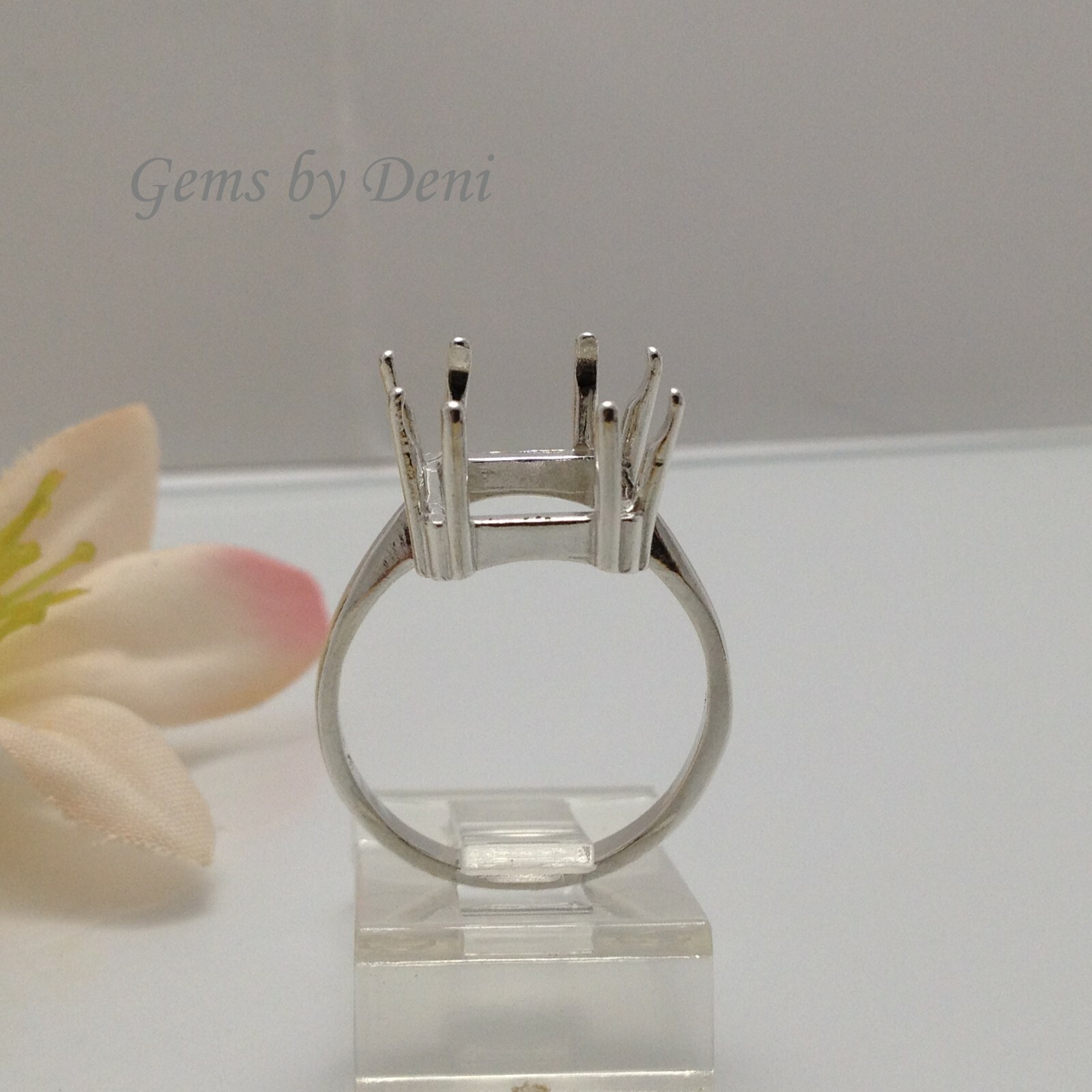 (5x5-12x12mm) Square 8-Prong Sterling Silver Pre-Notched Ring Setting Size 7