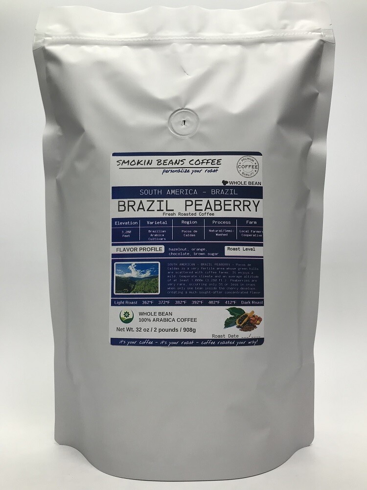 8oz/5lb - Brazil Peaberry – South America – Fresh Roasted To Order Coffee