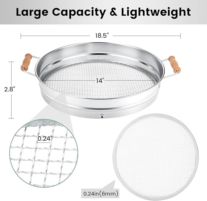 14" Stainless Steel Soil Sifter Soil Sieve with 6mm Mesh Screen For Gardening