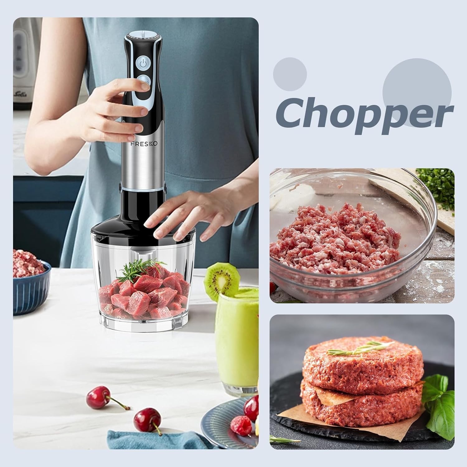 500W 4-in-1 Stainless Steel Immersion Blender with 12 Speeds & Turbo Function