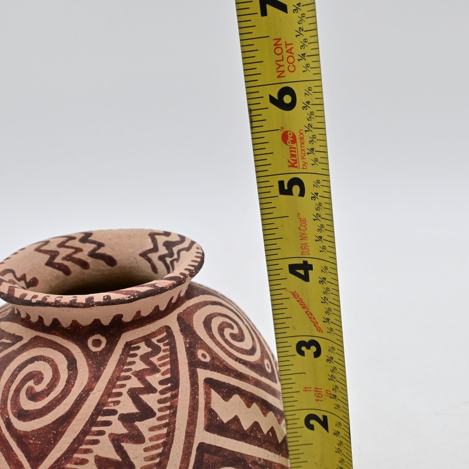 Olla Jar Vase with Stepped and Spiral Designs Native American Pottery