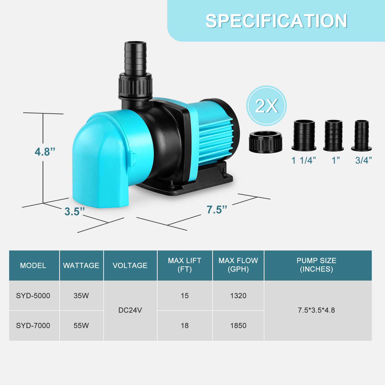 Aquarium 24V DC Water Pump with Controller , Submersible and Inline Return Pump