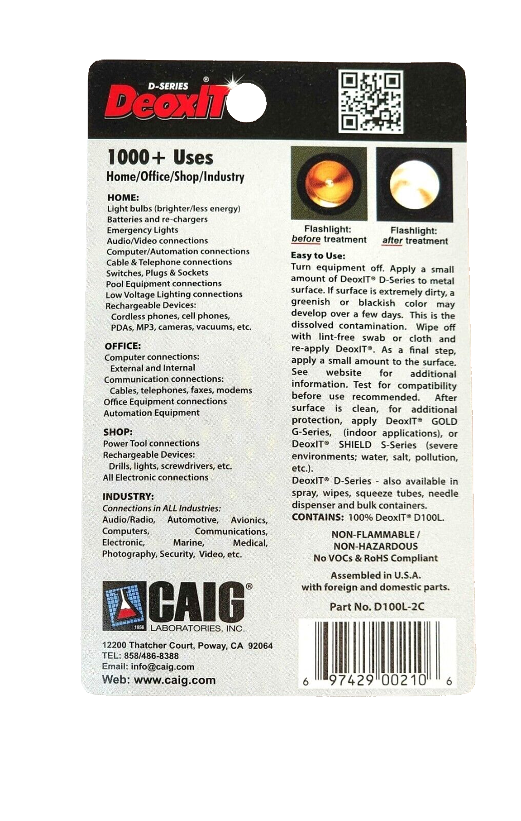 Caig D100L-2C DeoxIT D-Series 2mL Squeeze Tube - 100% Solution - NEW!