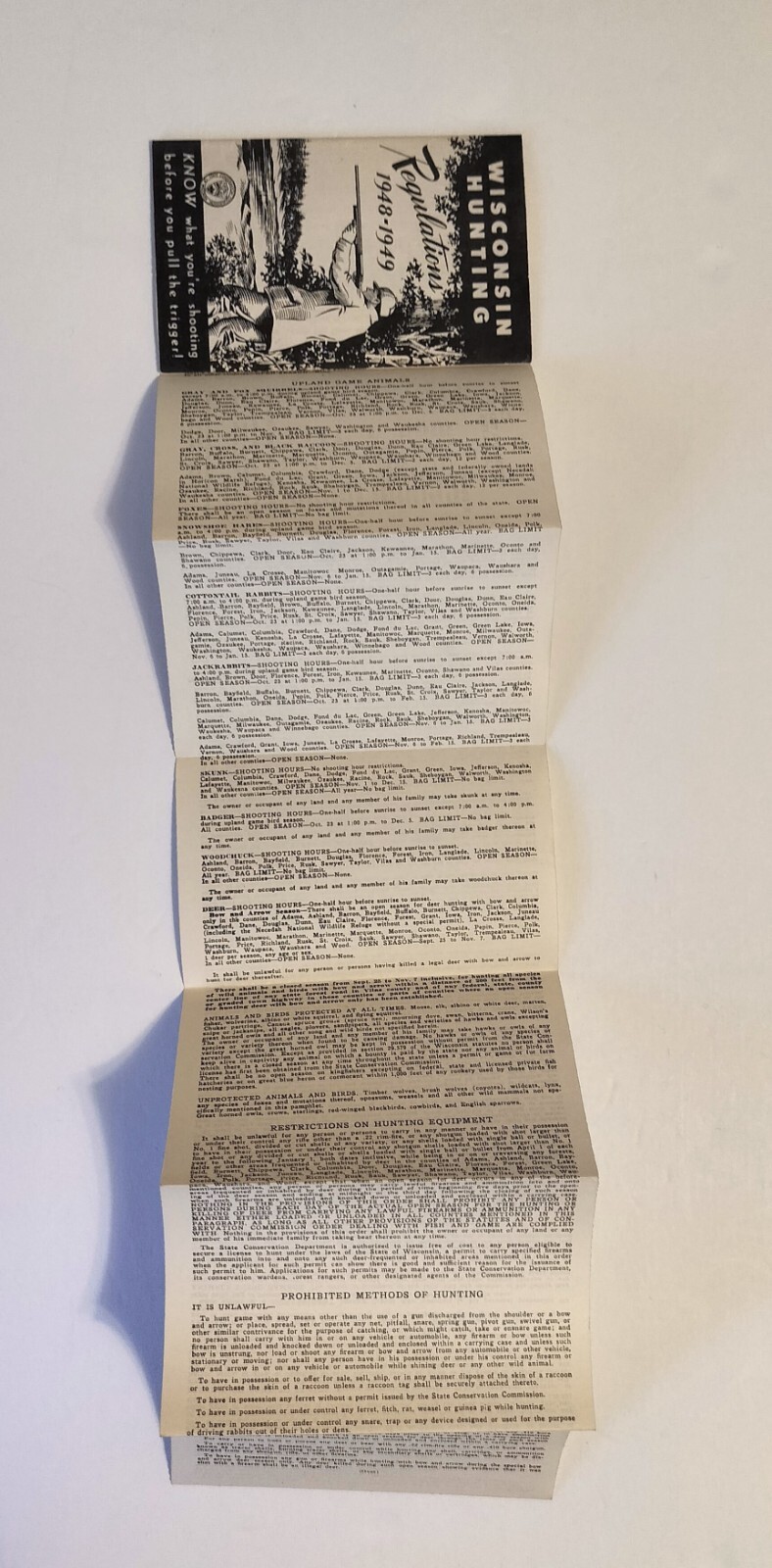 VTG Original Wisconsin Hunting Regulations 1948-1949 Foldable Pamphlet